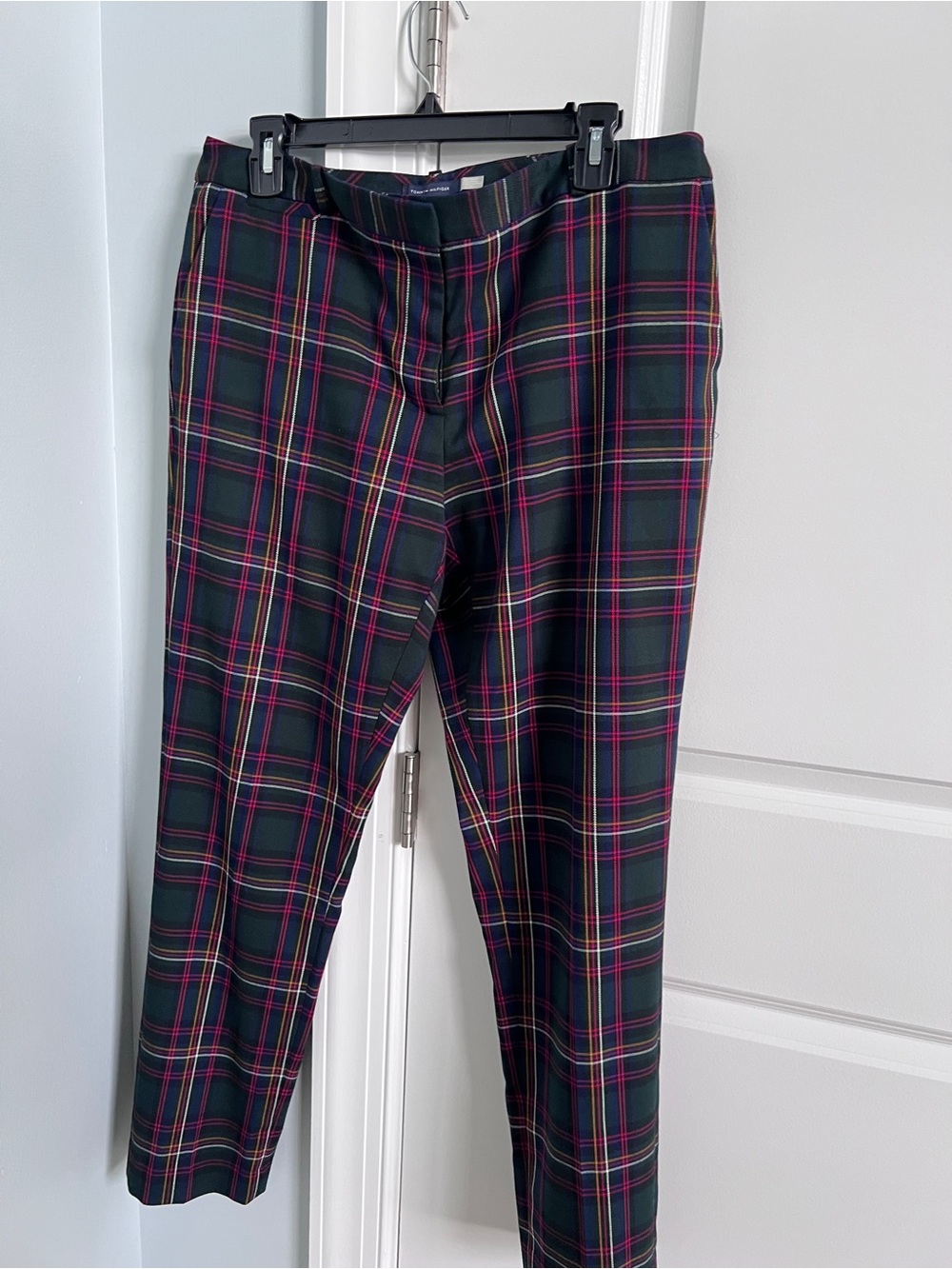Tommy Hilfiger Dark Green Plaid Dress Pants with Red and Yellow Accents